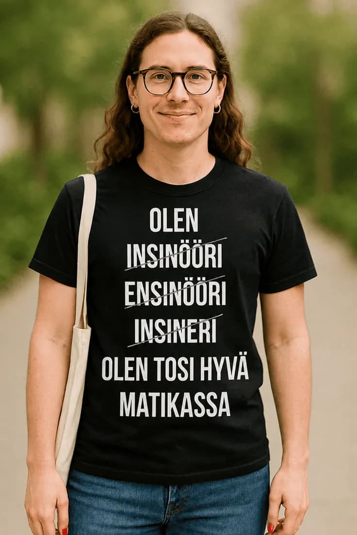 Hauska t-paita Hyvä matikassa – OLEN INSINÖÖRI