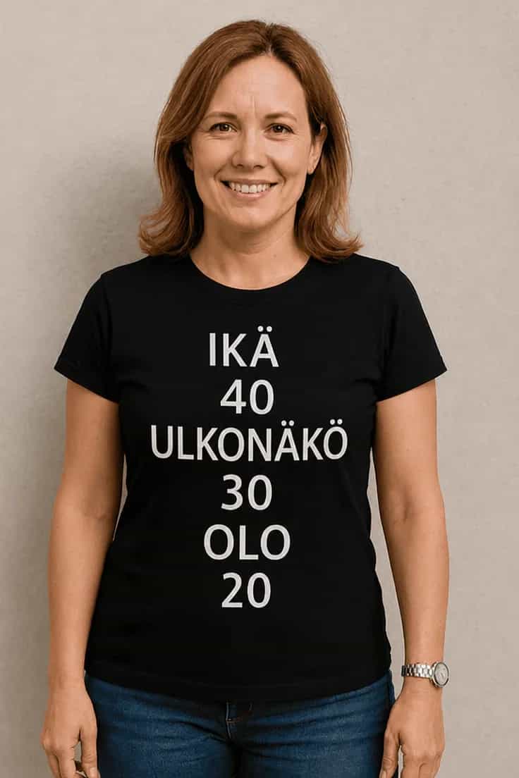 Hauska t-paita Ikä 40 olo 20 – IKÄ 40 OLO 20