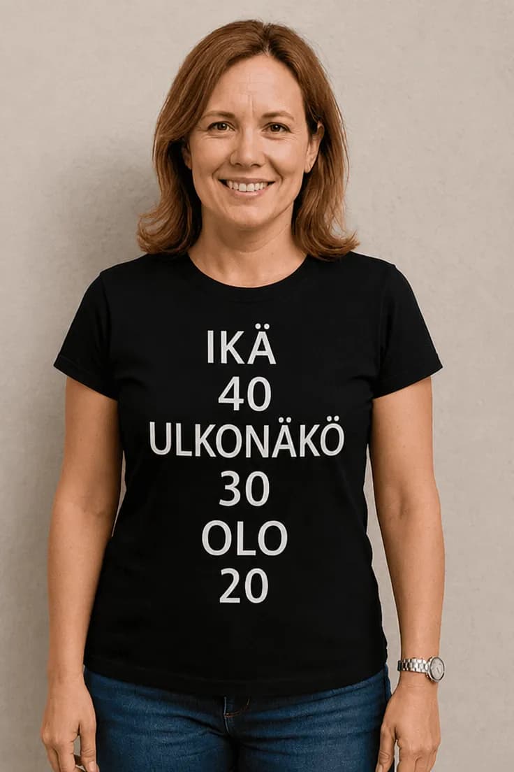 Hauska t-paita Ikä 40 olo 20 – IKÄ 40 OLO 20