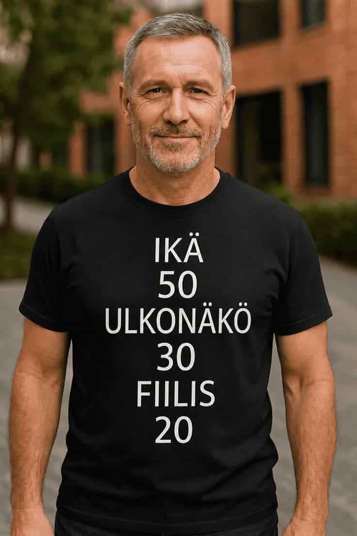 Hauska t-paita Ikä 50 fiilis 20 – IKÄ 50