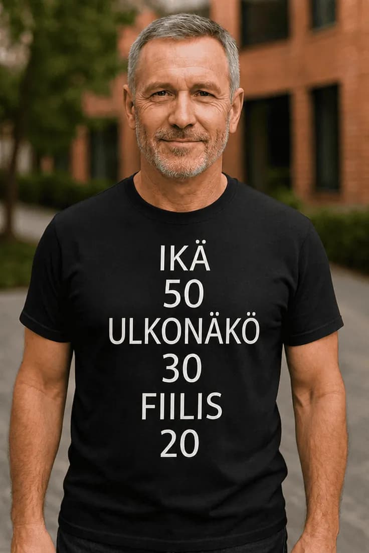 Hauska t-paita Ikä 50 fiilis 20 – IKÄ 50