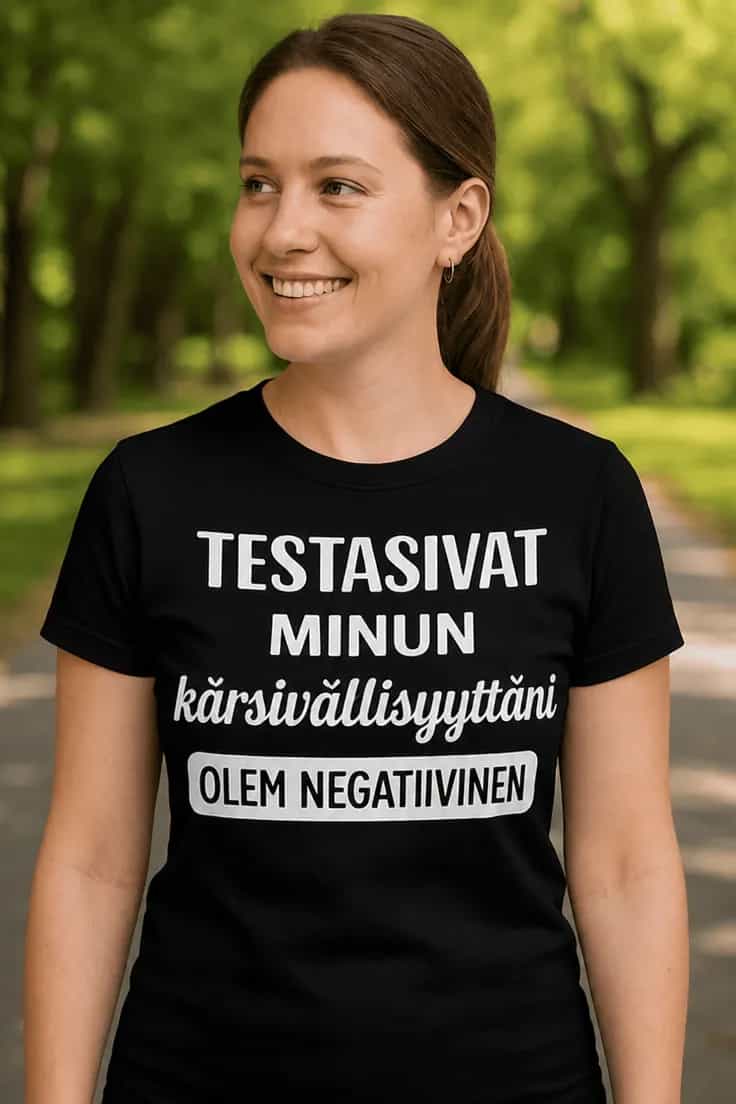 Hauska t-paita Kärsivällisyystesti negatiivinen