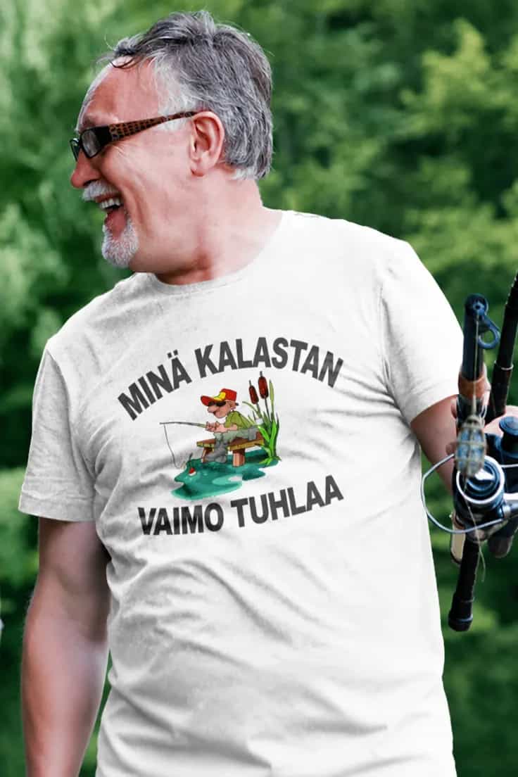 Hauska t-paita Kalastan vaimo tuhlaa | MINÄ KALASTAN