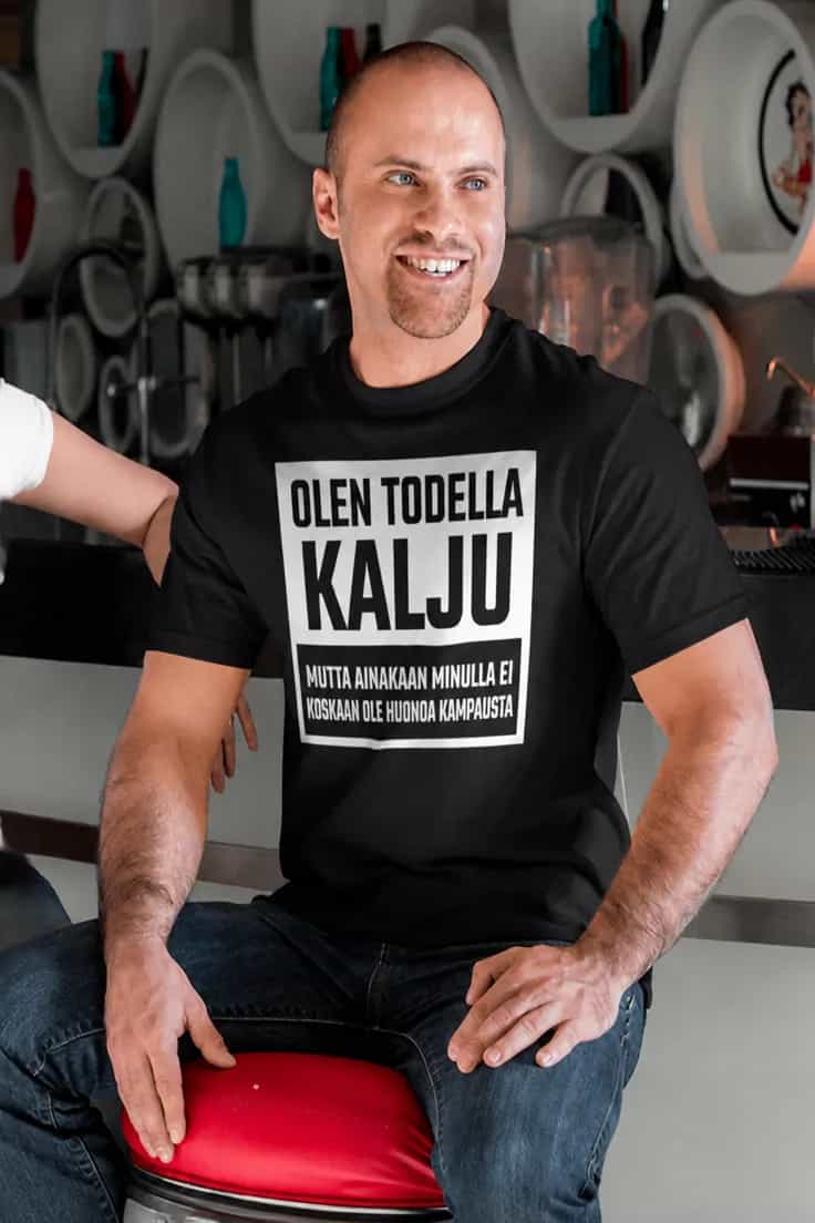 Hauska t-paita Kalju ilman huonoa kampausta
