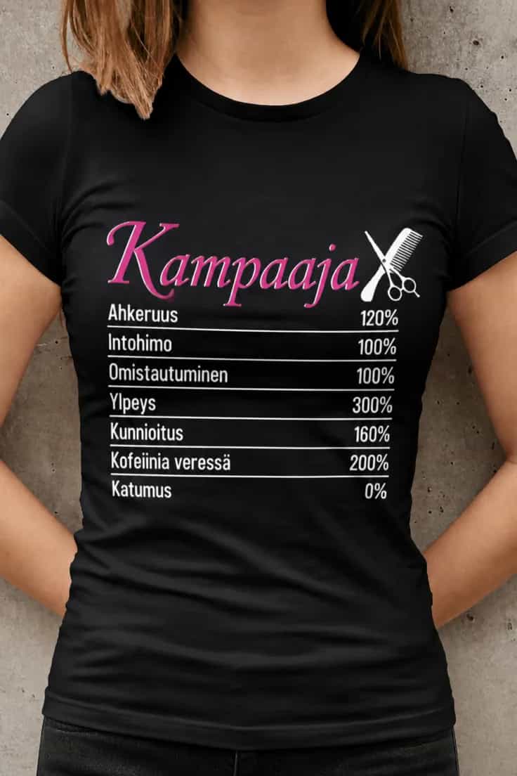 Hauska t-paita Kampaajan prosentit – Kampaaja