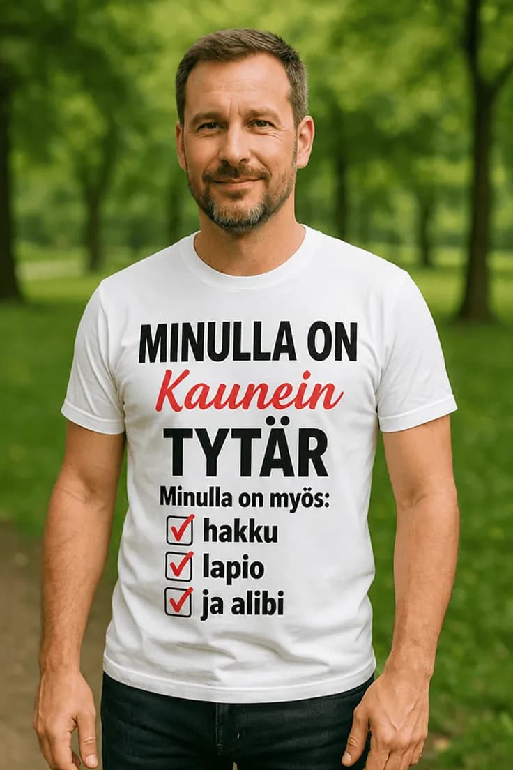 Hauska t-paita Kaunein tytär ja alibi | MINULLA ON