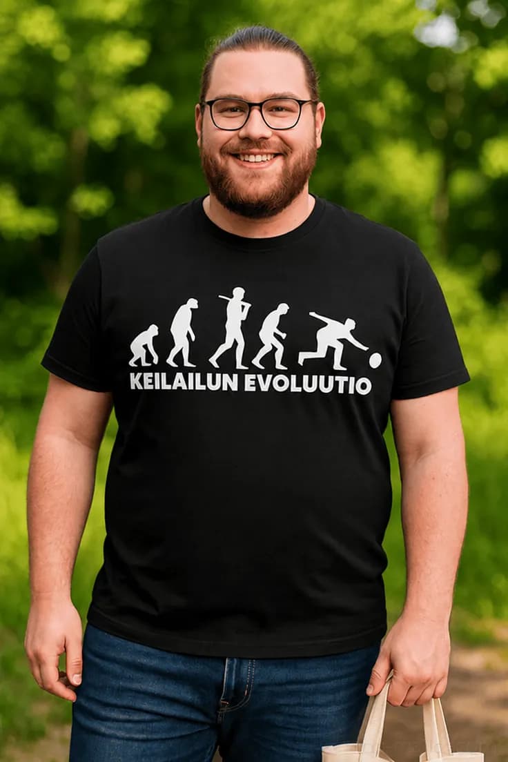 Hauska t-paita Keilailun evoluutio – KEILAILUN EVOLUUTIO
