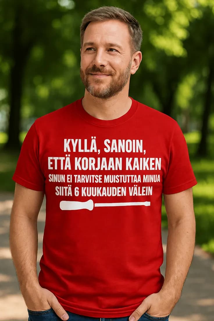 Hauska t-paita Korjaan kaiken – KYLLÄ, SANOIN,