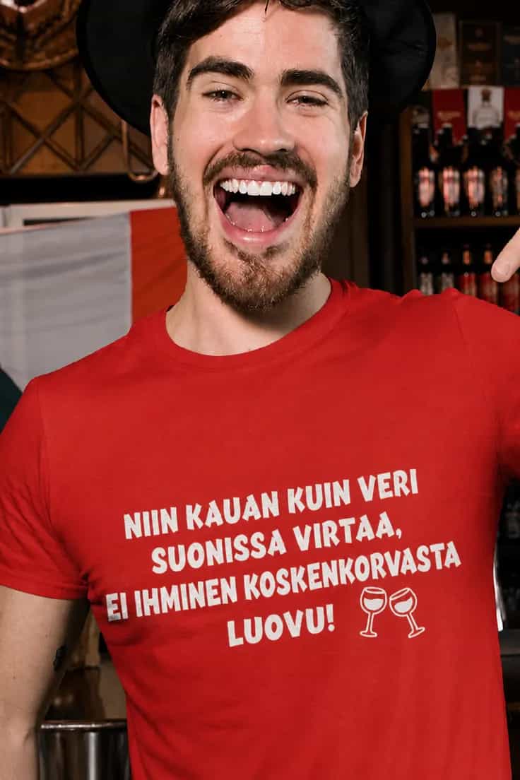 Hauska t-paita Koskenkorvasta ei luovuta