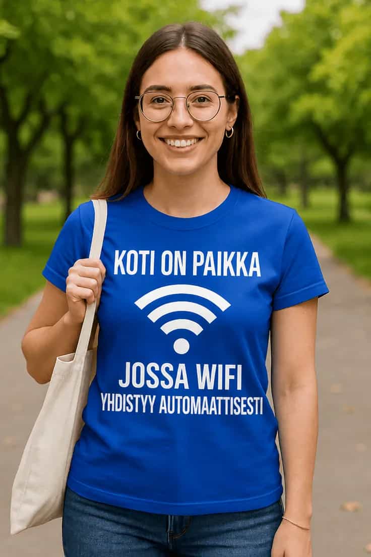 Hauska t-paita Koti on paikka jossa wifi