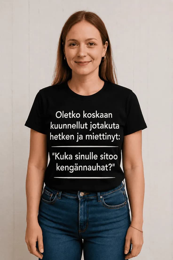 Hauska t-paita Kuka sitoo kengännauhasi