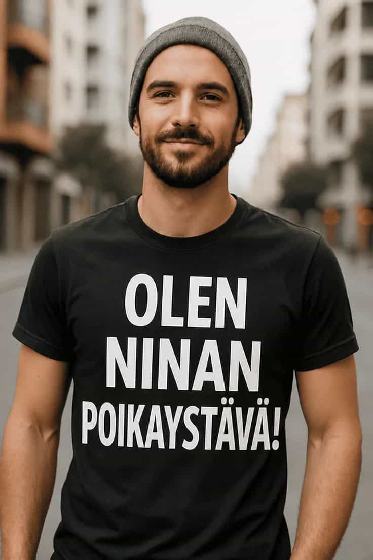 Hauska t-paita Kumppani nimellä – OLEN NINAN POIKAYSTÄVÄ!