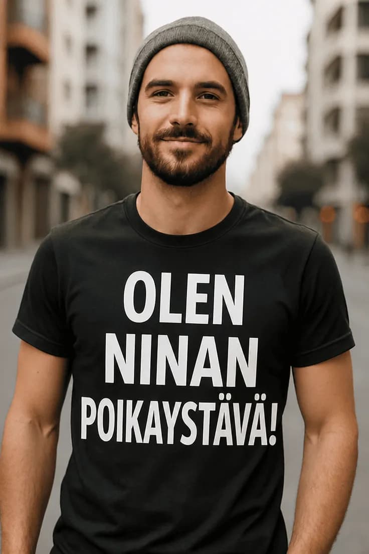 Hauska t-paita Kumppani nimellä – OLEN NINAN POIKAYSTÄVÄ!