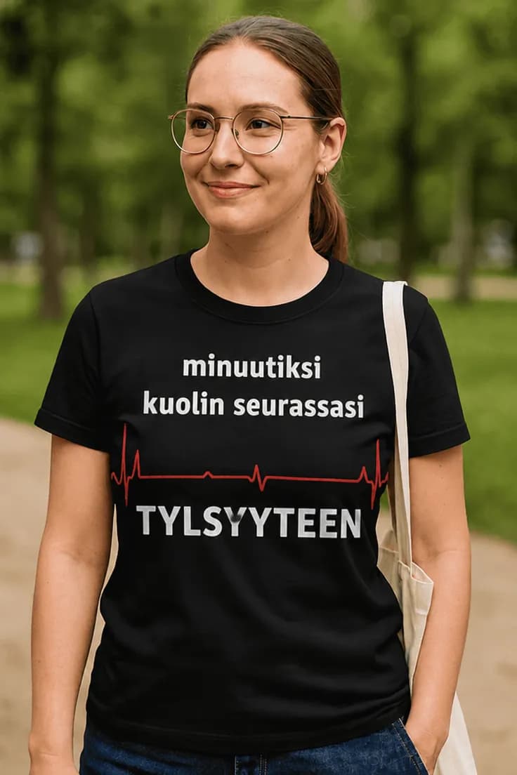 Hauska t-paita Kuolin tylsyyteen minuutiksi