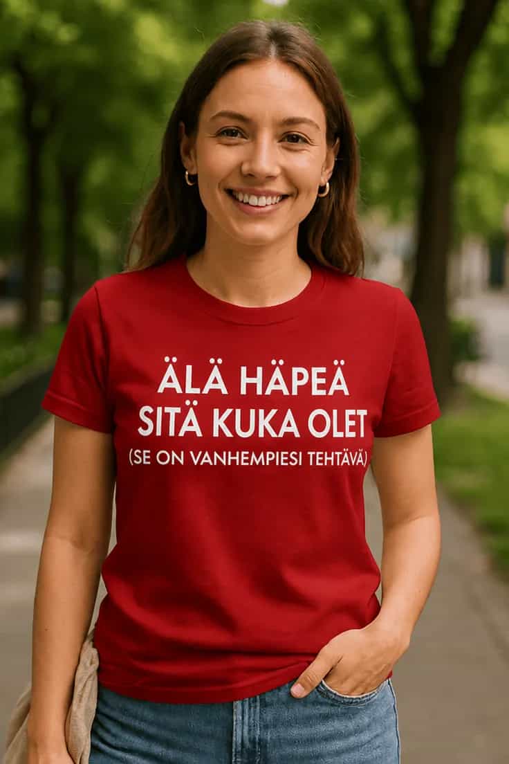 Hauska t-paita Älä häpeä kuka olet – ÄLÄ HÄPEÄ