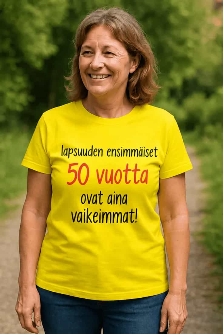Hauska t-paita Lapsuuden vaikeimmat 50 vuotta