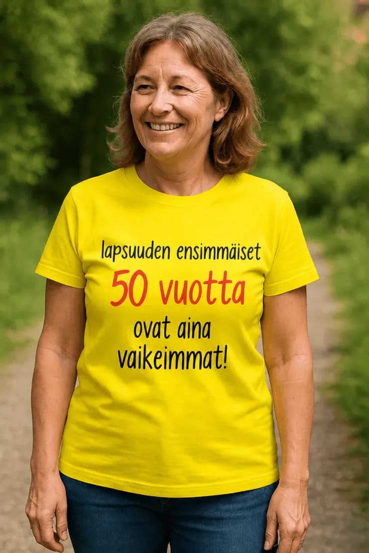 Hauska t-paita Lapsuuden vaikeimmat 50 vuotta