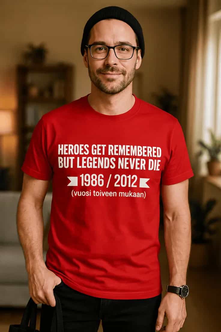 T-paita Legendat eivät koskaan kuole valitsemallasi vuodella