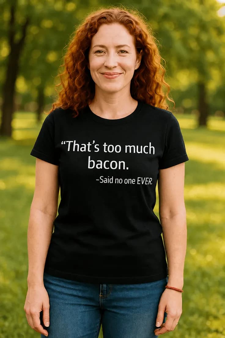 Hauska t-paita Liikaa pekonia | That's too much bacon.