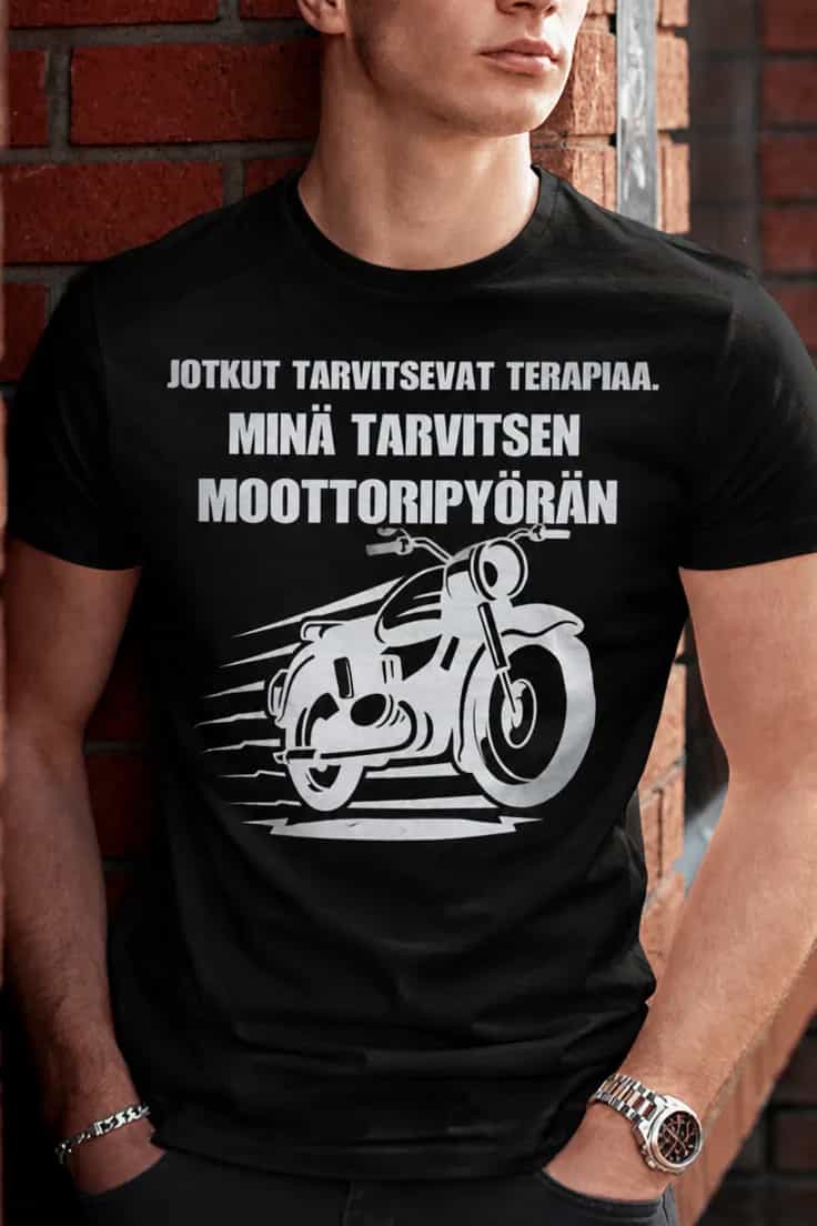 Hauska t-paita Moottoripyöräterapia – JOTKUT TA