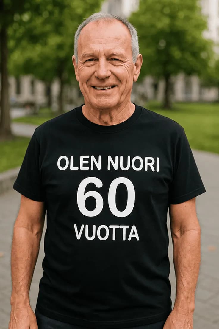 Hauska t-paita Nuori 60 vuotta