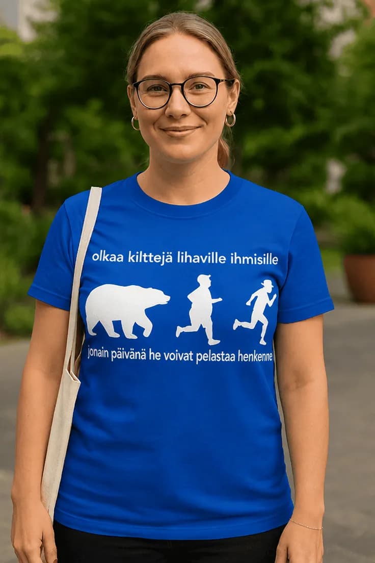 Hauska t-paita Ole kiltti lihaville ihmisille