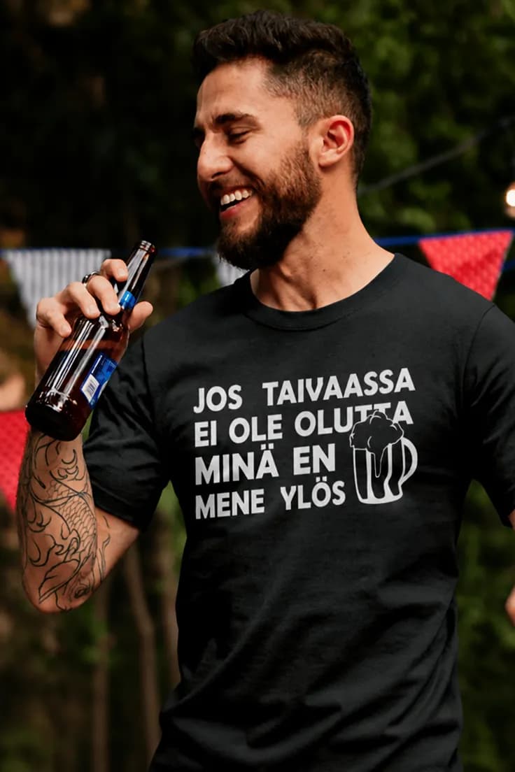 Hauska t-paita Olutta taivaassa – JOS TAIVAASSA