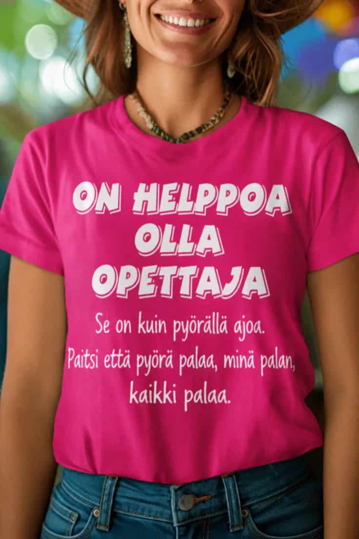 Hauska t-paita Opettajana kaikki palaa – ON HELPPOA