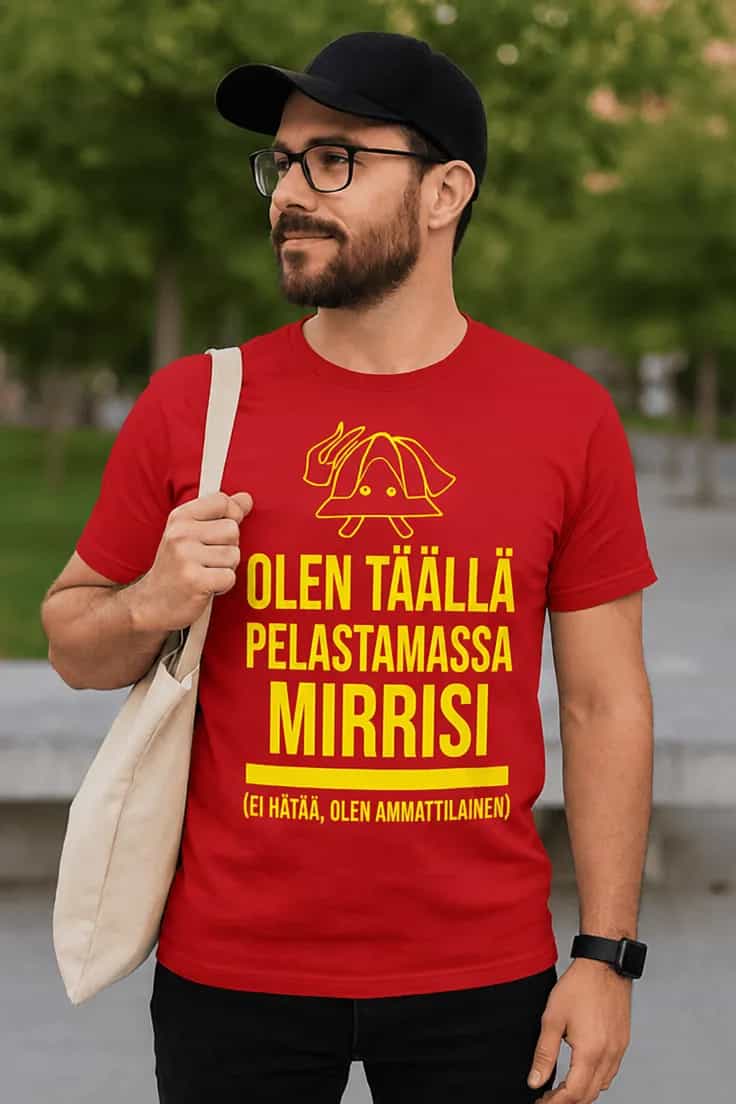 Hauska t-paita Palomies pelastaa mirrin