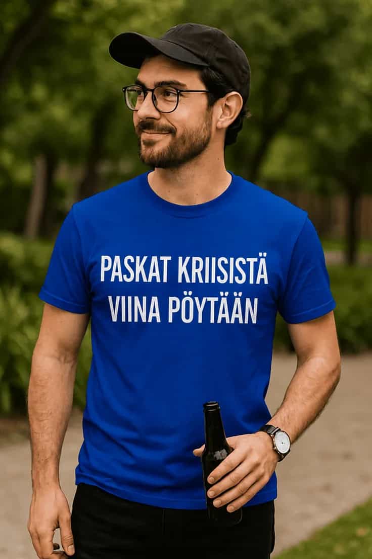 Hauska t-paita Paskat kriisistä viina pöytään