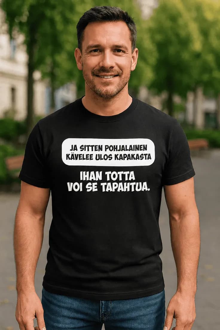 Hauska t-paita Pohjalainen lähtee kapakasta
