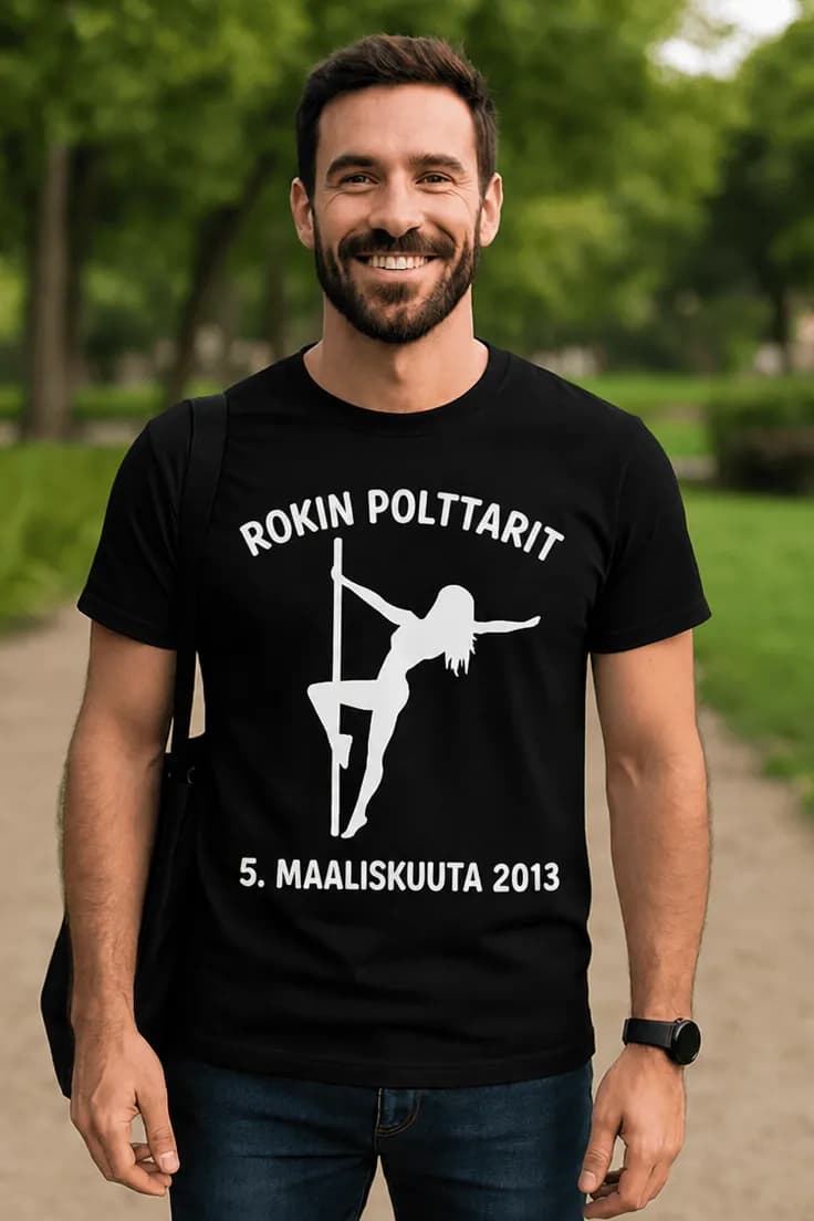 Rokin polttarit t-paita nimellä – värikäs versio