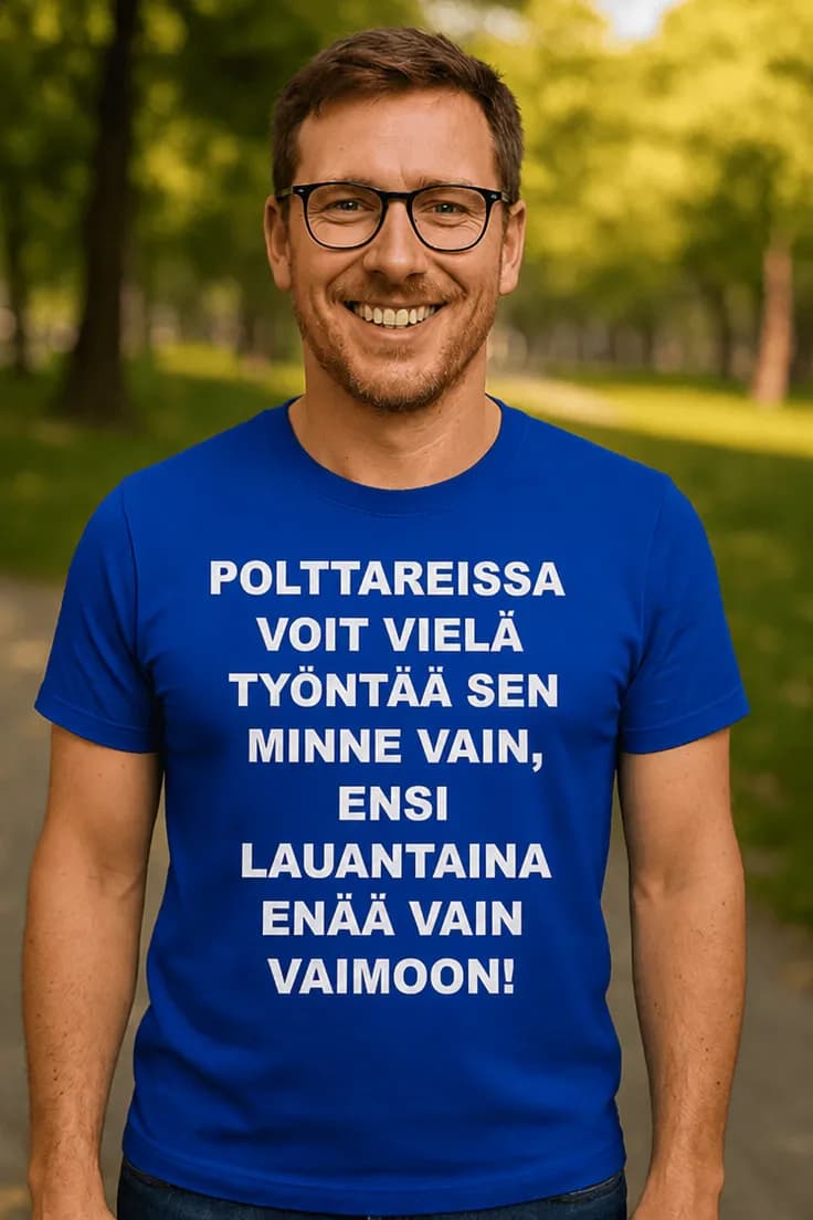 Hauska t-paita Polttarivitsi häihin – POLTTAREISSA