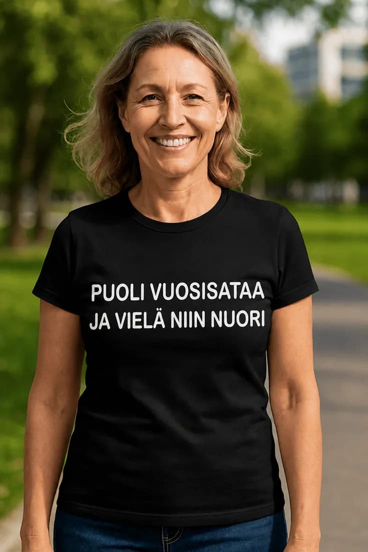 Hauska t-paita Puoli vuosisataa ja nuori