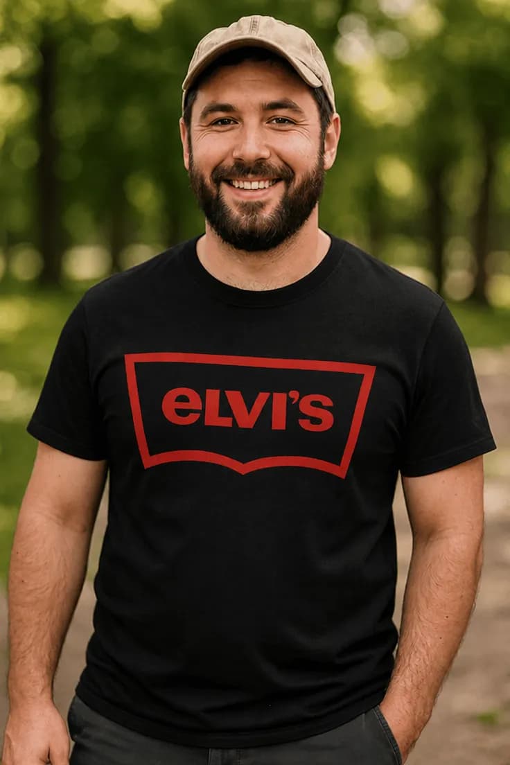 Hauska t-paita rocklegendalle nimellä – eLVI'S