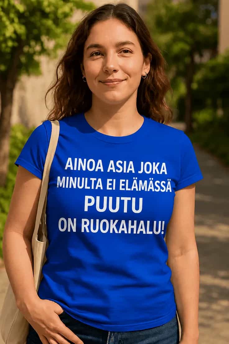 Hauska t-paita Ruokahalu ei puutu – AINOA ASIA