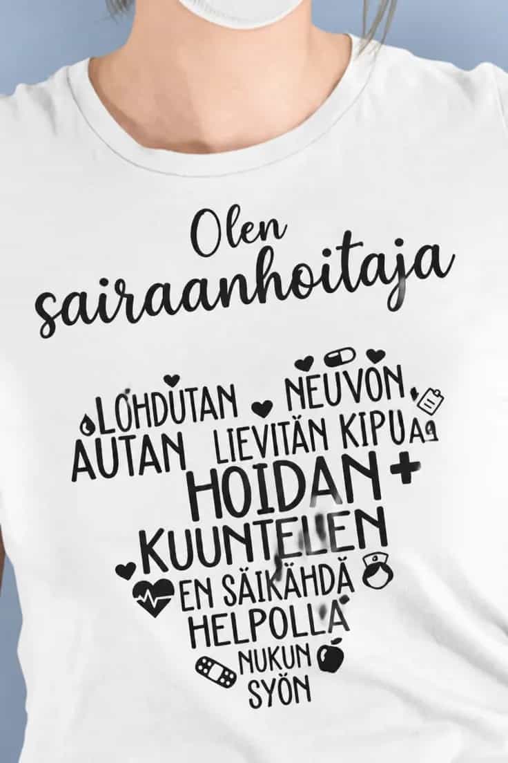 Hauska t-paita Sairaanhoitajan sydän – Olen
