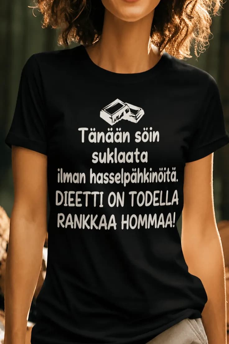 Hauska t-paita Suklaadieetti ilman pähkinöitä
