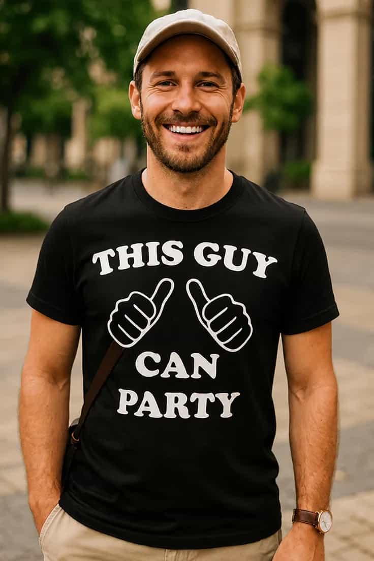 Hauska t-paita Tämä tyyppi juhlii - THIS GUY CAN PARTY