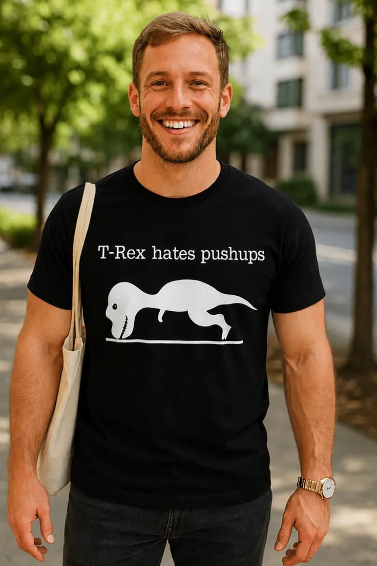 T-paita t rex vihaa punnerruksia