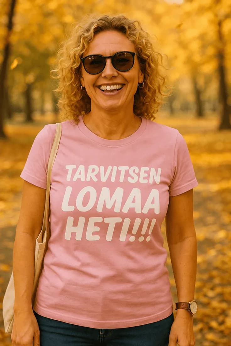 Hauska t-paita Tarvitsen lomaa heti