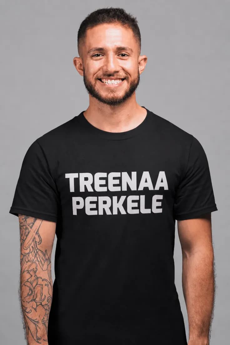 Hauska t-paita Treenaa perkele | TREENAA PERKELE