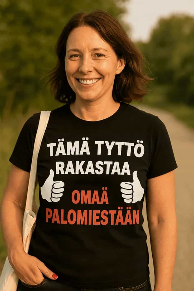 Tyttö rakastaa palomiestään - punainen t-paita