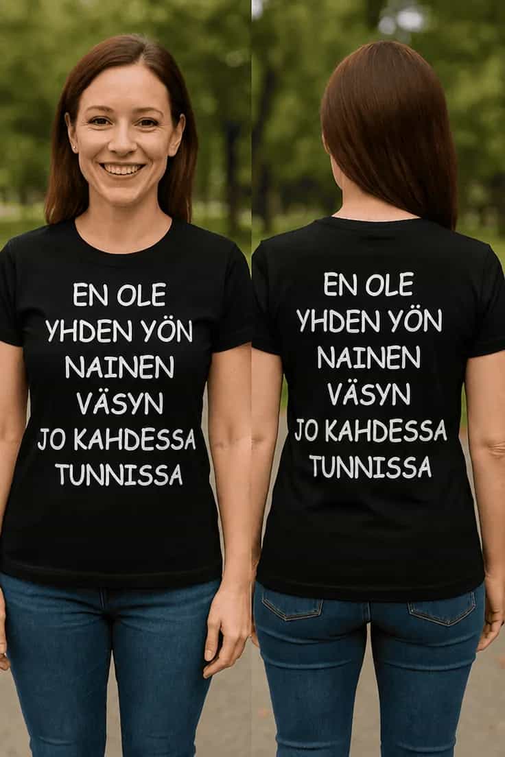 Hauska t-paita Väsyn kahdessa tunnissa – EN OLE