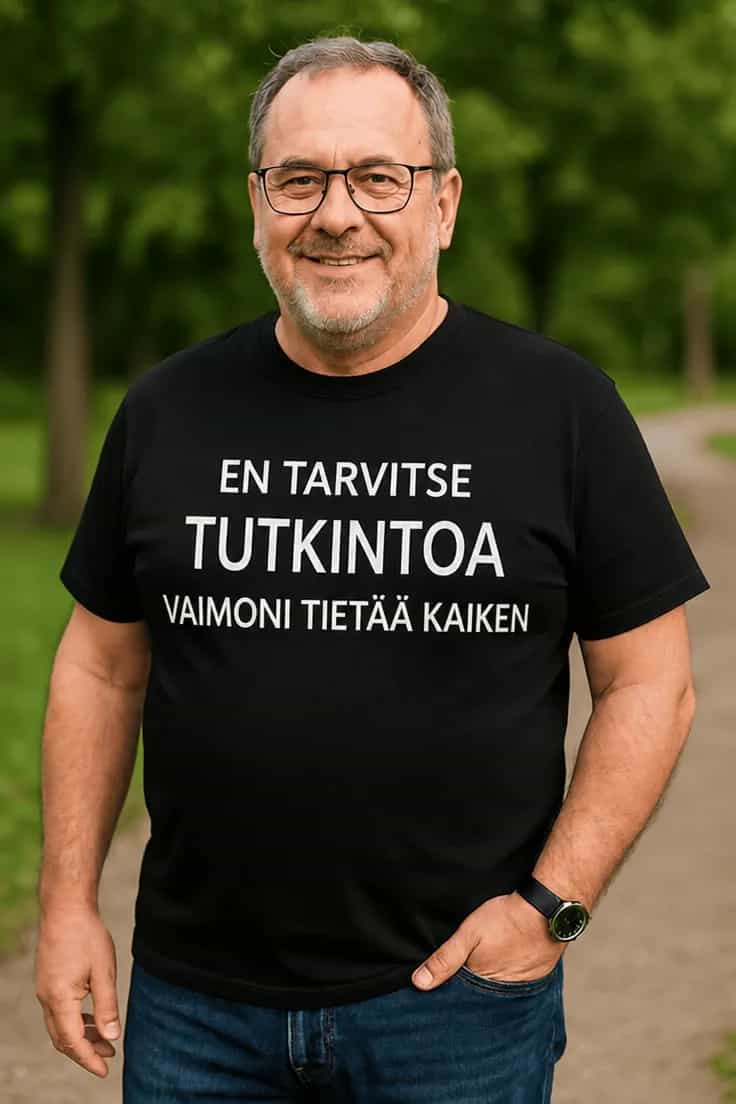 Hauska t-paita Vaimo tietää kaiken