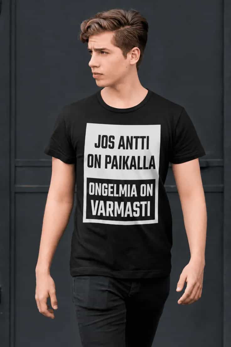 Hauska t-paita Varmasti ongelmia nimellä