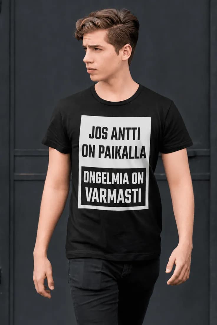 Hauska t-paita Varmasti ongelmia nimellä