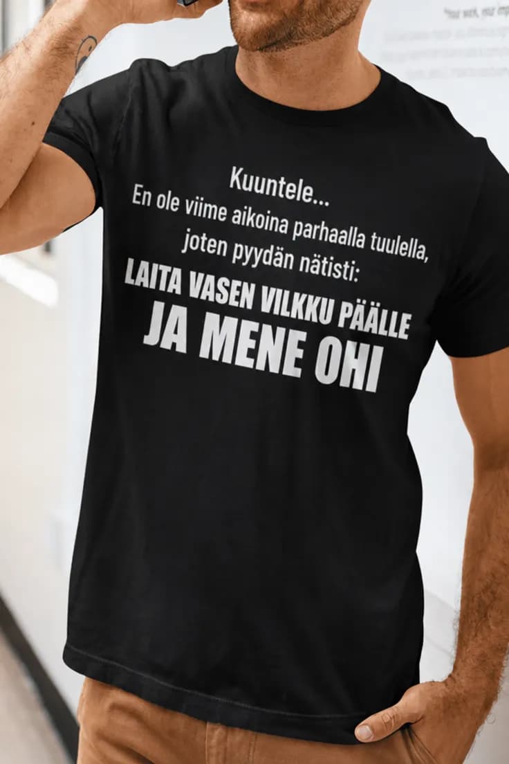 Hauska t-paita Vasen vilkku päälle – Kuuntele...