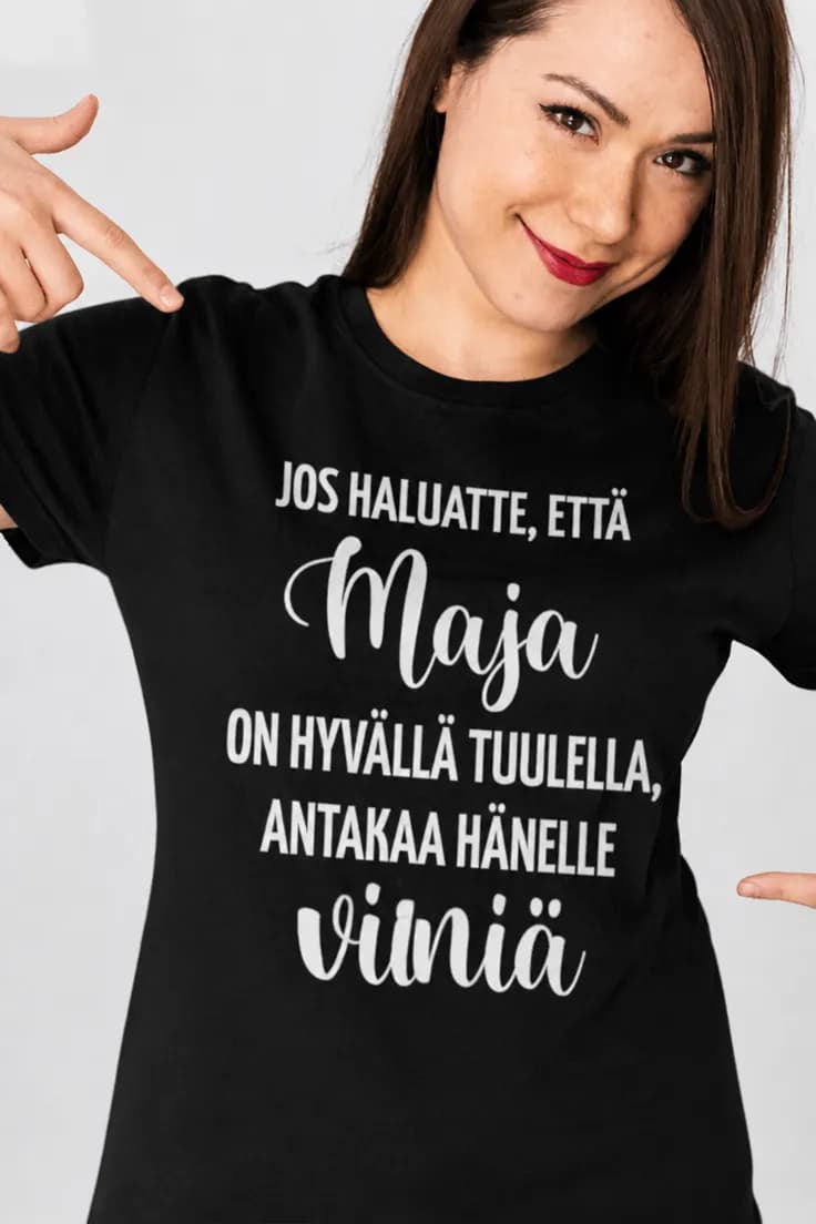 Hauska t-paita Viiniä hyvälle tuulelle nimellä