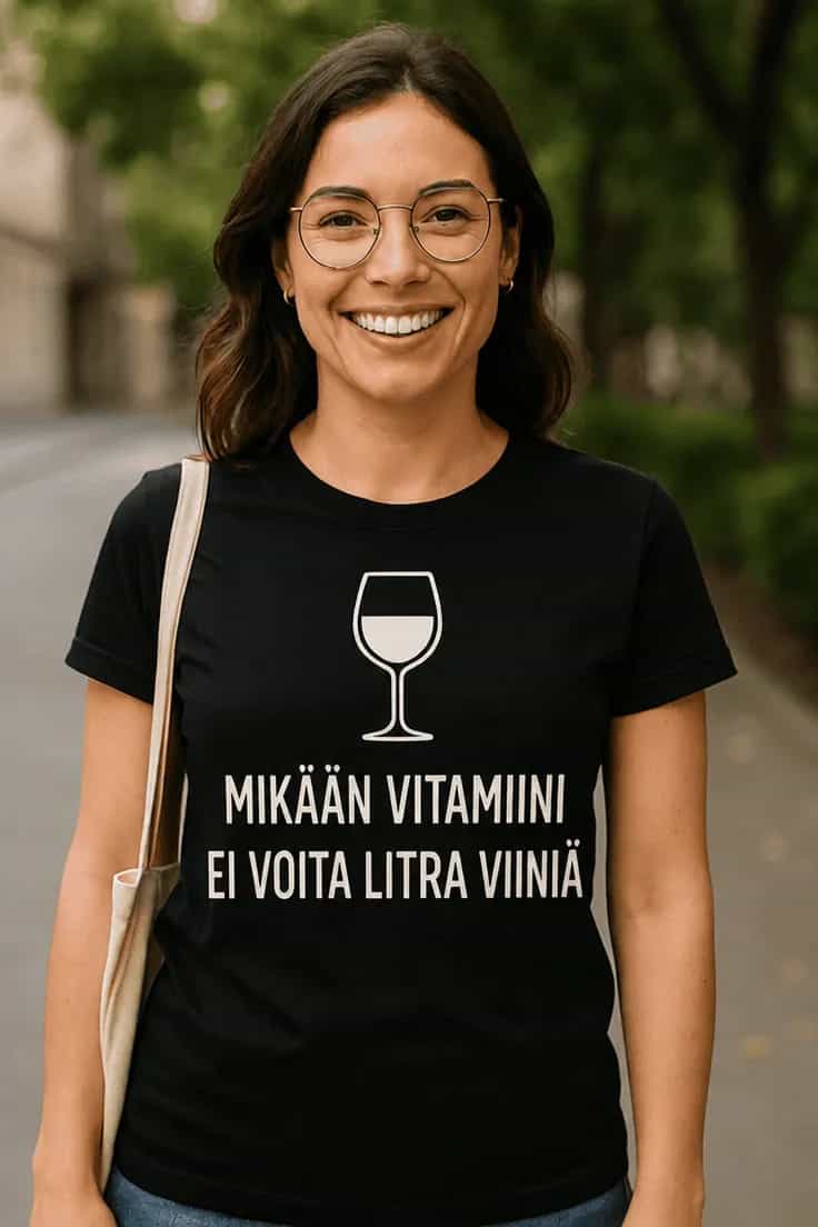Hauska t-paita Viini voittaa vitamiinit